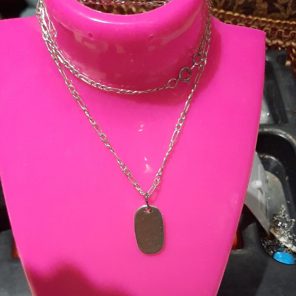 Solid Hefty Signet ID Charm & 16" Figaro Chain Necklace Engravable